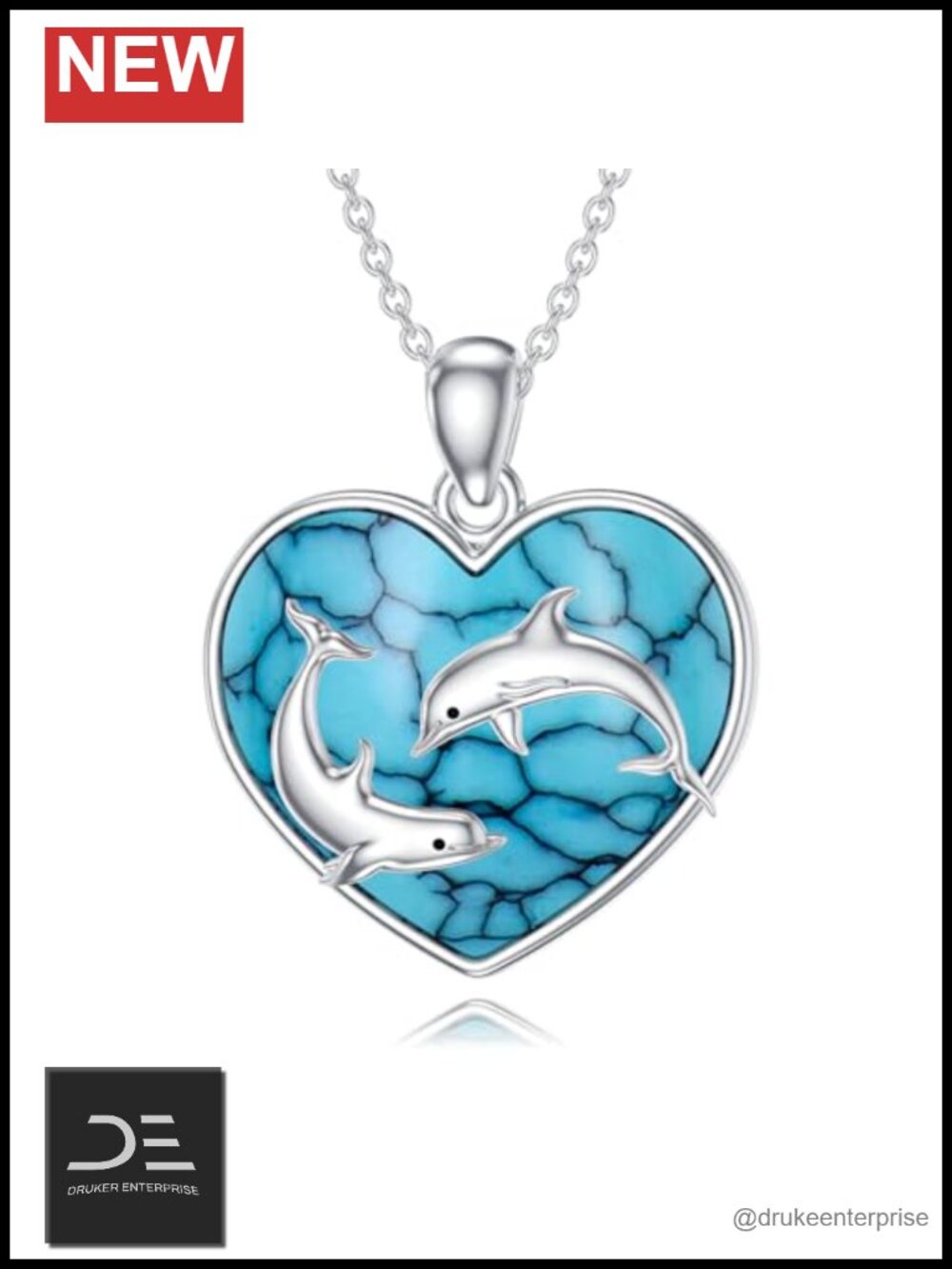 925 Sterling Silver Heart Turquoise Pendant Necklace Boho Style Gift for Women